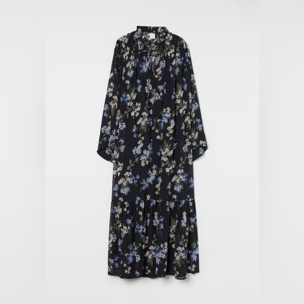 H&M Long Chiffon Dress - Black Floral
